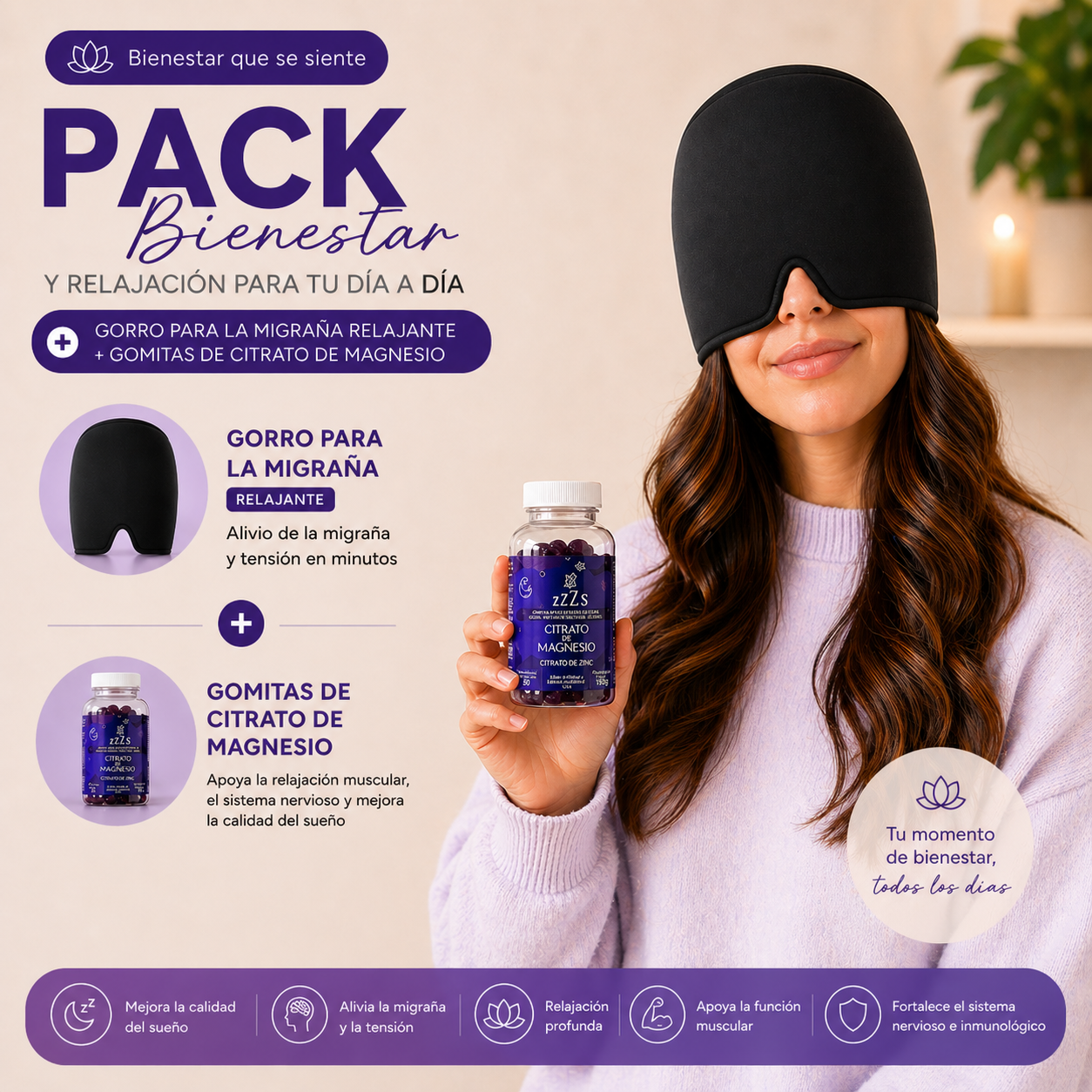 Escudo Anti-Estrés: Gomitas de Citrato de Magnesio + Gorro Terapéutico